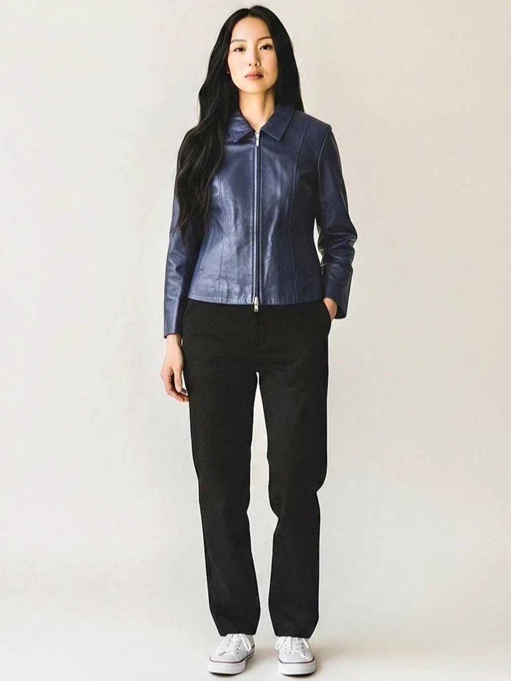 Dialogue Blue Leather Jacket Size Medium